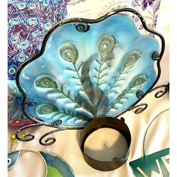 Peacock Accessories Lot Windchime Ring Holder Frame Glass Candle Holder and More - Picture 8 of 10